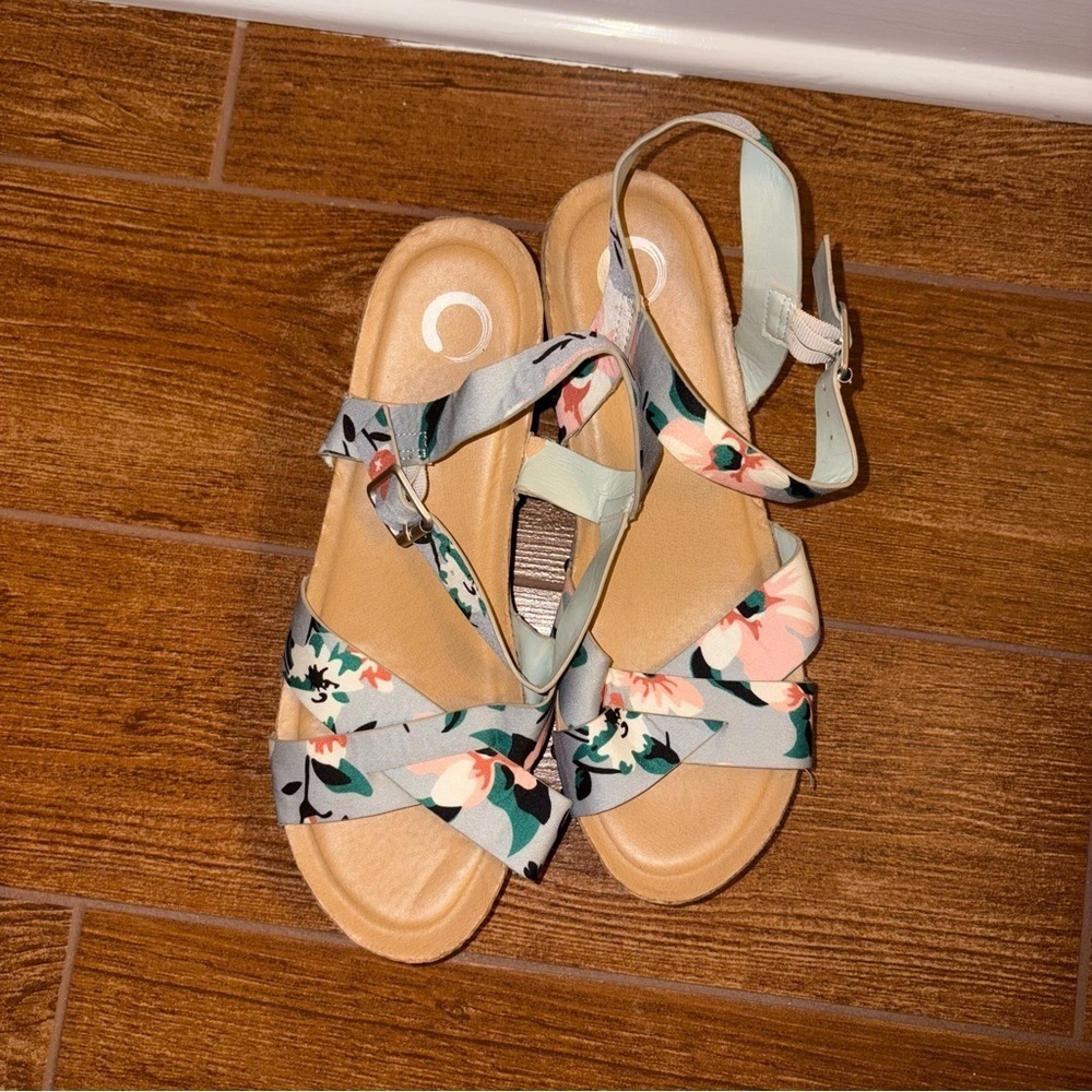 Journee Collection Floral Sandals in Light Blue and Pink